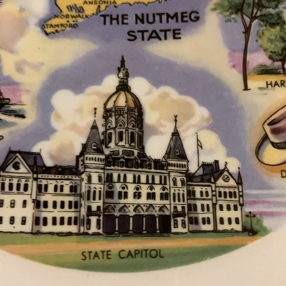 1960s Vintage Connecticut Tourist Souvenir Ceramic Collectible Plate Gold Edge - Picture 9 of 17